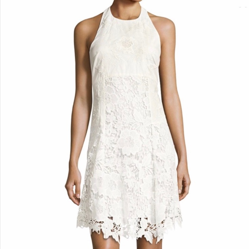 Alice + Olivia Susan white lace halter dress
